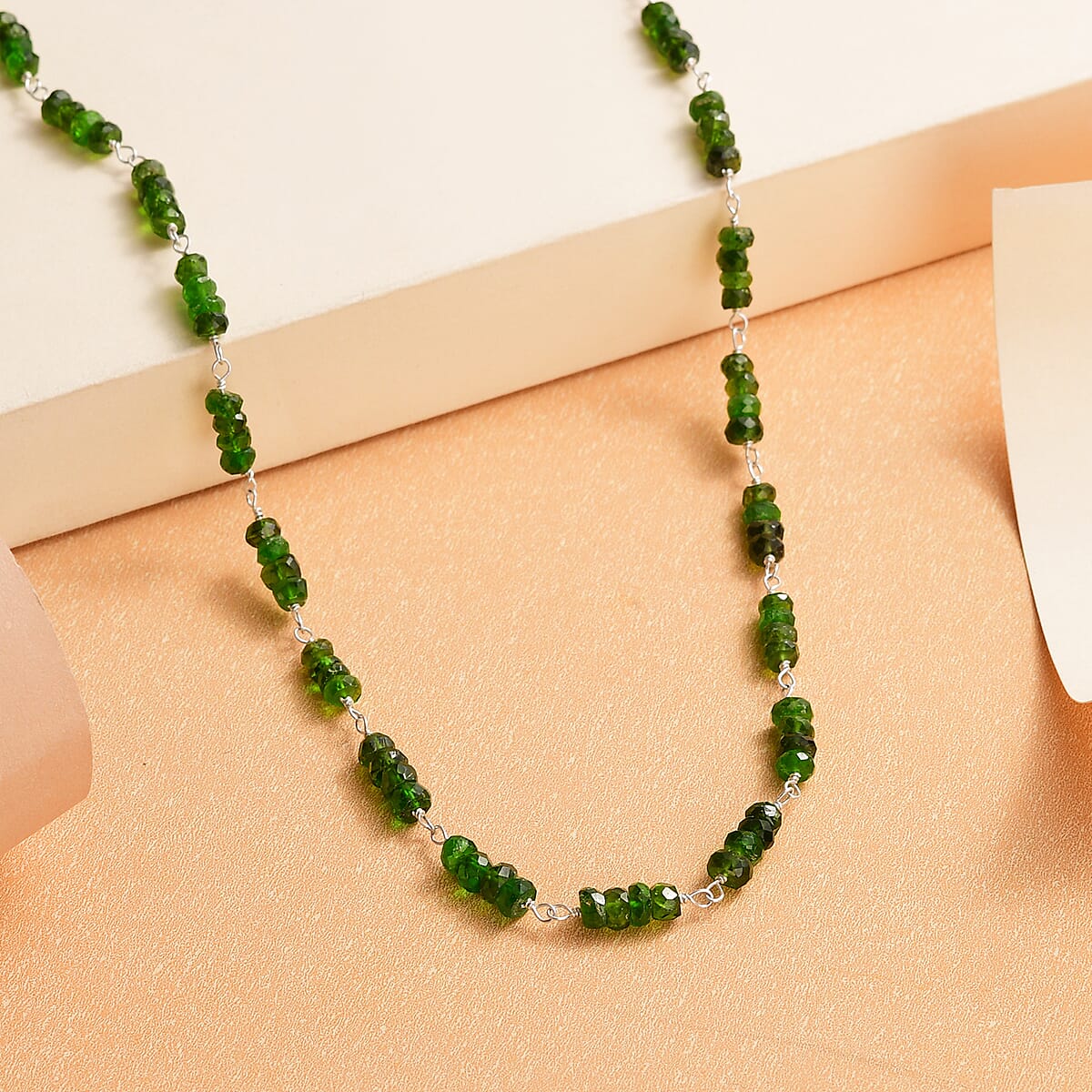 Chrome Diopside Beaded Necklace 20 Inches in Sterling Silver 45.50 ctw image number 1