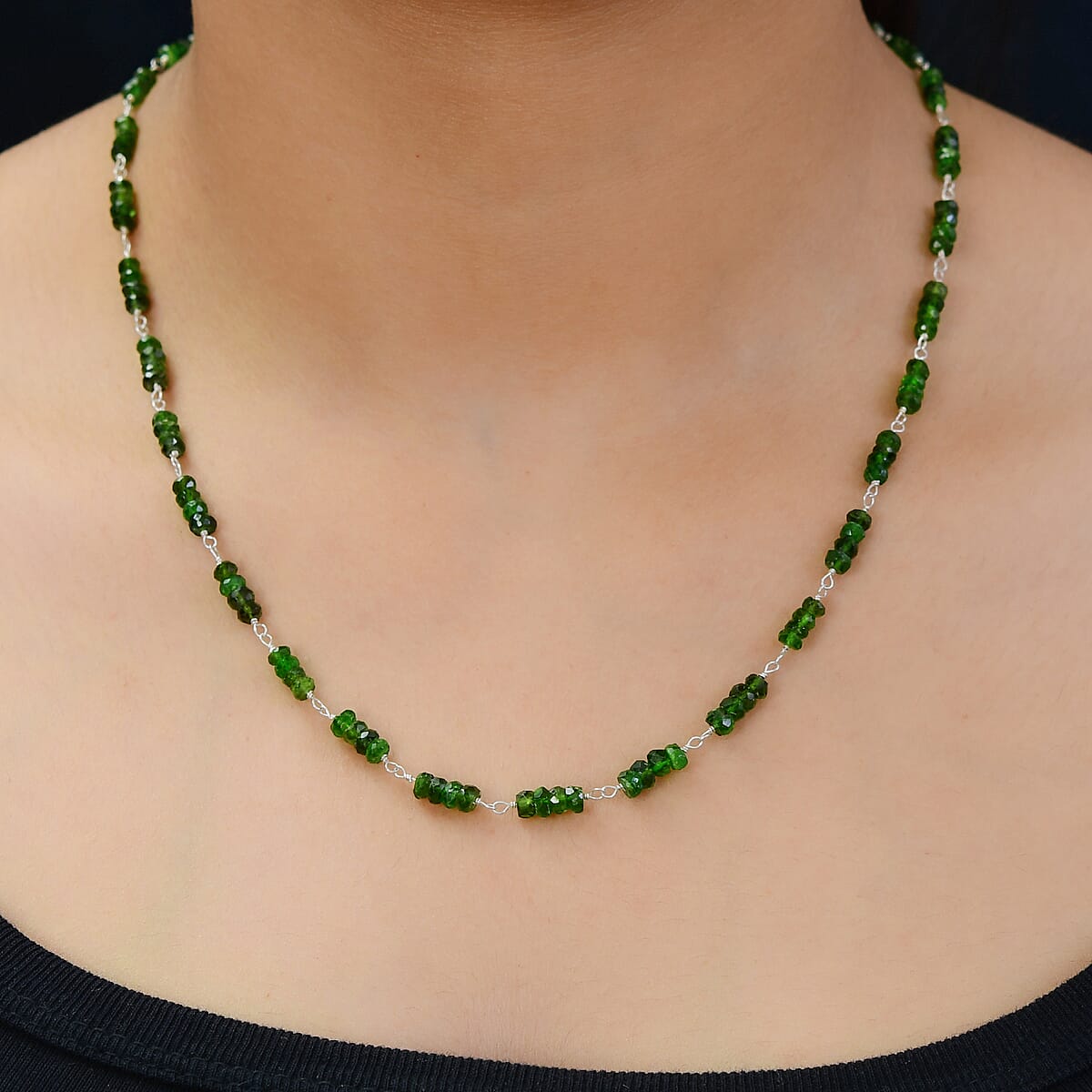 Chrome Diopside Beaded Necklace 20 Inches in Sterling Silver 45.50 ctw image number 2