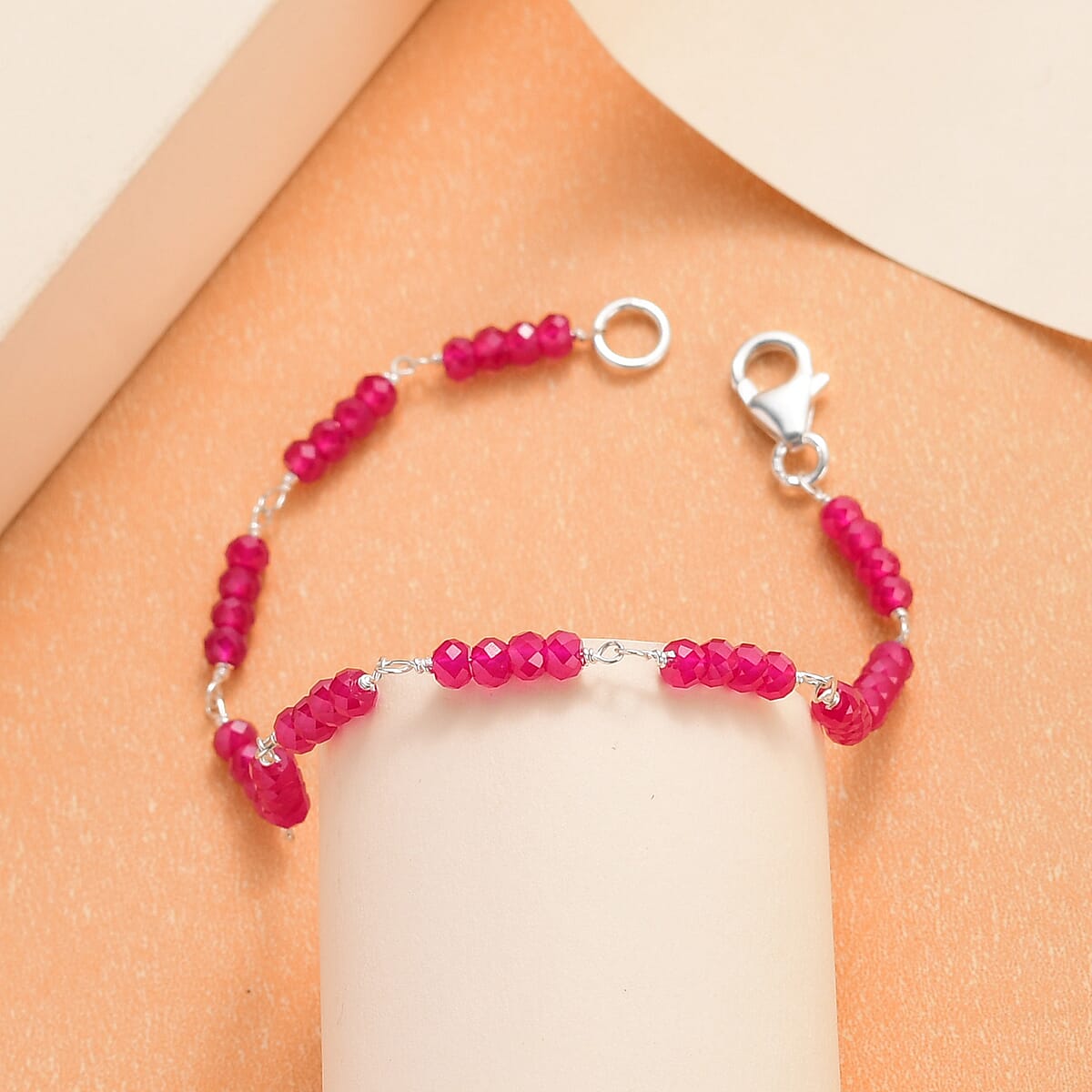 Niassa Ruby (FF) Beaded Bracelet in Sterling Silver (7.25 In) 15.10 ctw image number 1