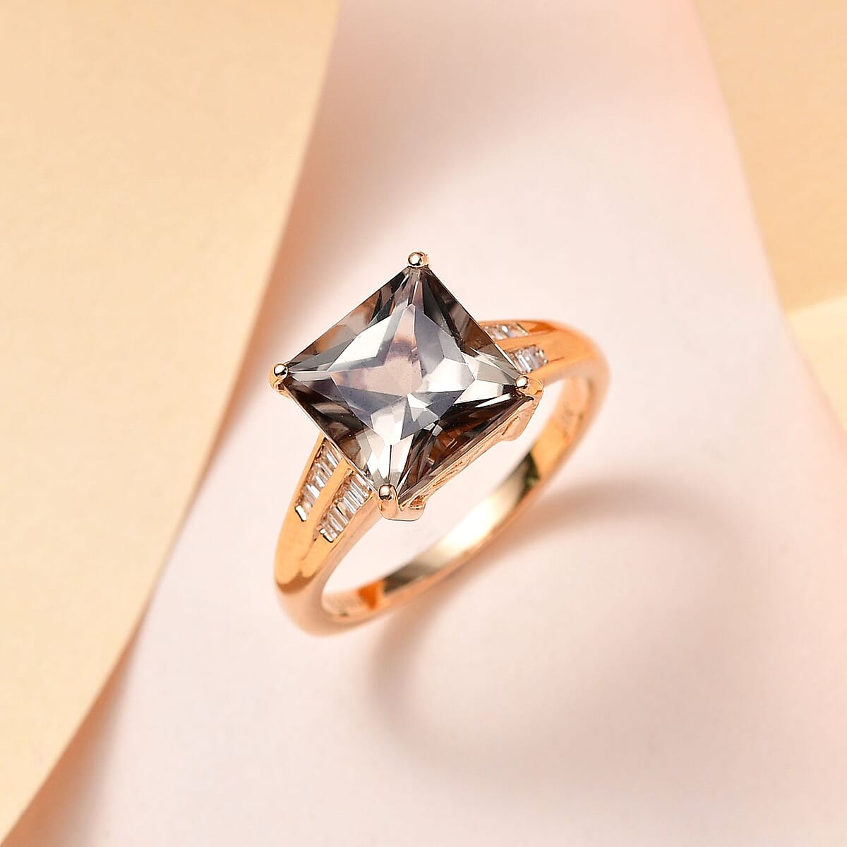 Iliana 18K Yellow Gold Princess Cut AAA Turkizite and G-H SI Diamond Ring 4.50 ctw 4.40 Grams image number 1