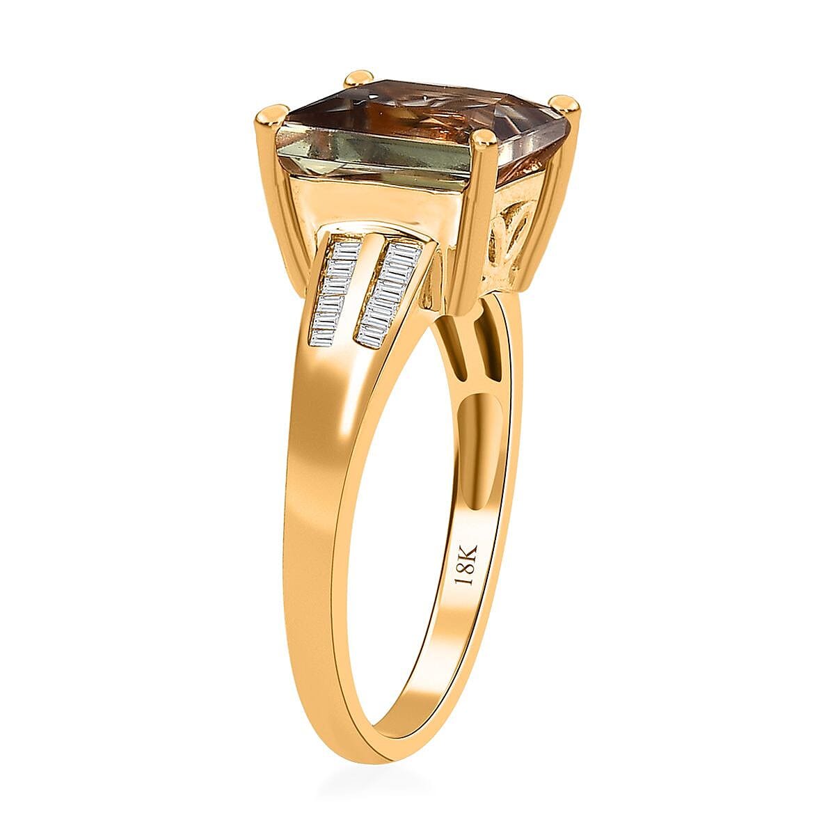 Iliana 18K Yellow Gold Princess Cut AAA Turkizite and G-H SI Diamond Ring 4.50 ctw 4.40 Grams image number 3