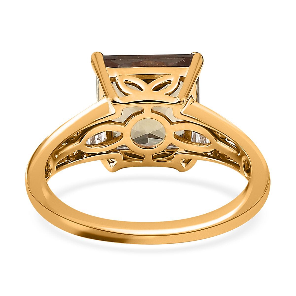 Iliana 18K Yellow Gold Princess Cut AAA Turkizite and G-H SI Diamond Ring 4.50 ctw 4.40 Grams image number 4