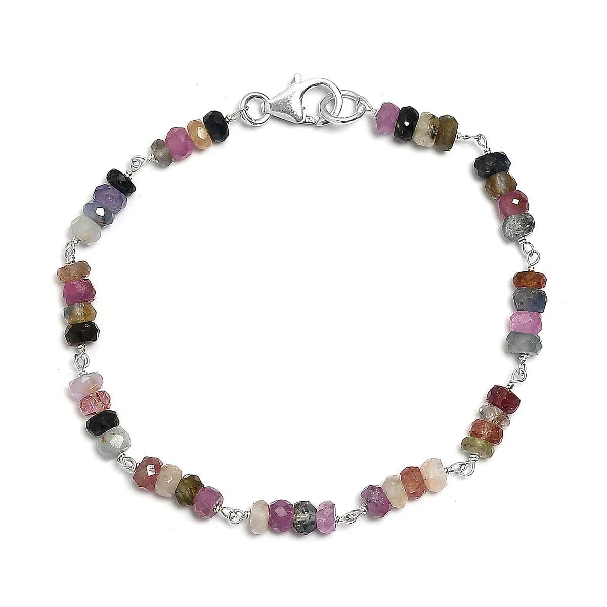 Multi Sapphire Beaded Bracelet in Sterling Silver (7.25 In) 22.70 ctw image number 0