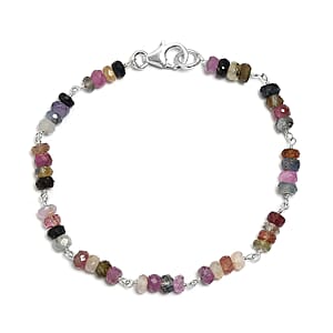 Multi Sapphire Beaded Bracelet in Sterling Silver (7.25 In) 22.70 ctw