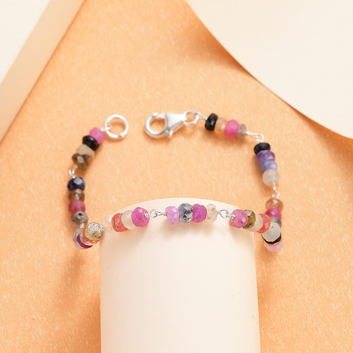 Multi Sapphire Beaded Bracelet in Sterling Silver (7.25 In) 22.70 ctw image number 1