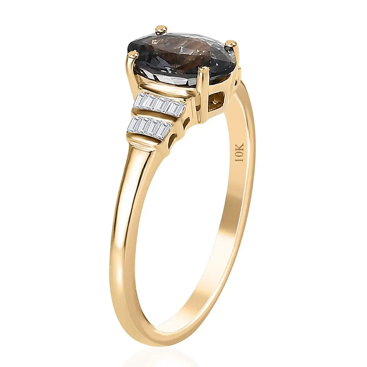 Luxoro  AAA Gray Spinel Ring,  G-H I2 Diamond Accent Ring, 10K Yellow Gold Ring, Gold Gifts For Her 1.40 ctw