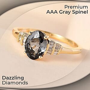 Luxoro  AAA Gray Spinel and G-H I2 Diamond 1.40 ctw Accent Ring, 10K Yellow Gold Ring, Gold Gifts For Her (Size 6.0)