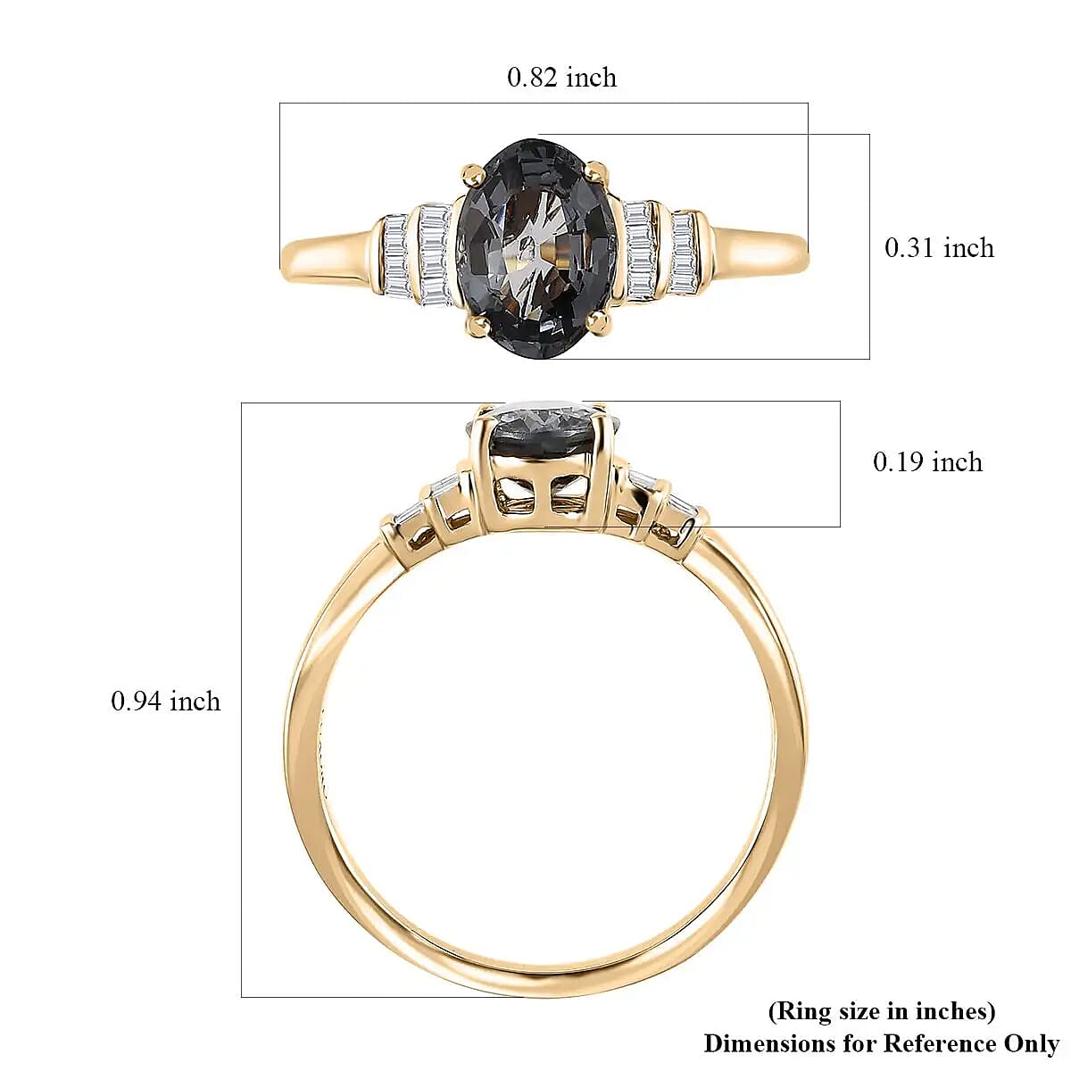 Luxoro  AAA Gray Spinel and G-H I2 Diamond 1.40 ctw Accent Ring, 10K Yellow Gold Ring, Gold Gifts For Her (Size 6.0) image number 5