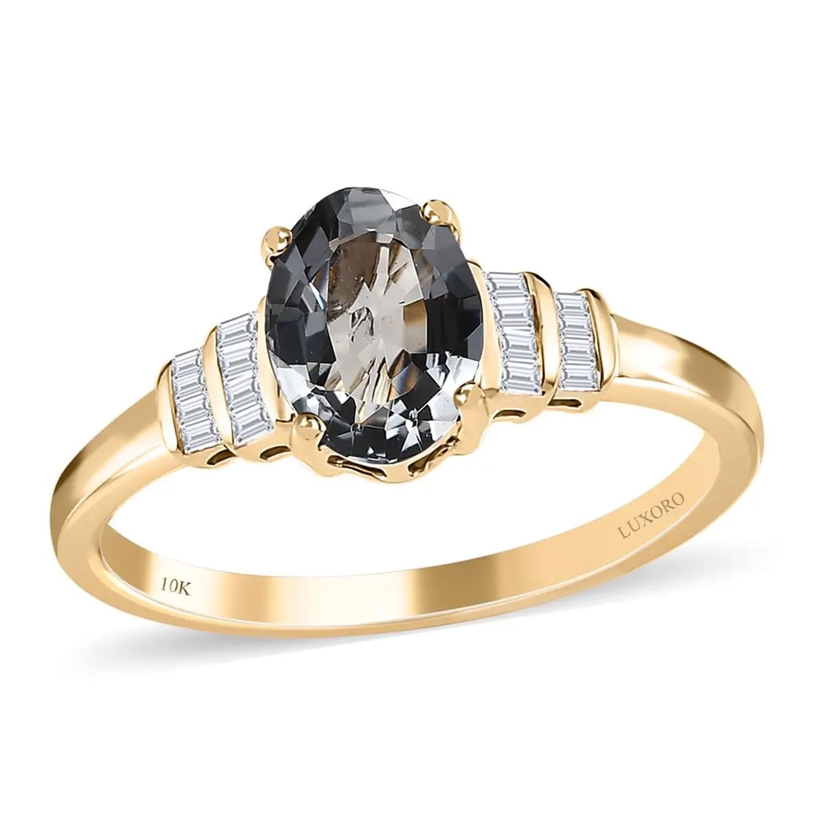 Luxoro  AAA Gray Spinel Ring,  G-H I2 Diamond Accent Ring, 10K Yellow Gold Ring, Gold Gifts For Her 1.40 ctw image number 0