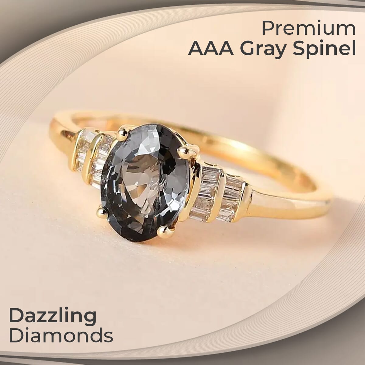 Luxoro  AAA Gray Spinel Ring,  G-H I2 Diamond Accent Ring, 10K Yellow Gold Ring, Gold Gifts For Her 1.40 ctw image number 1
