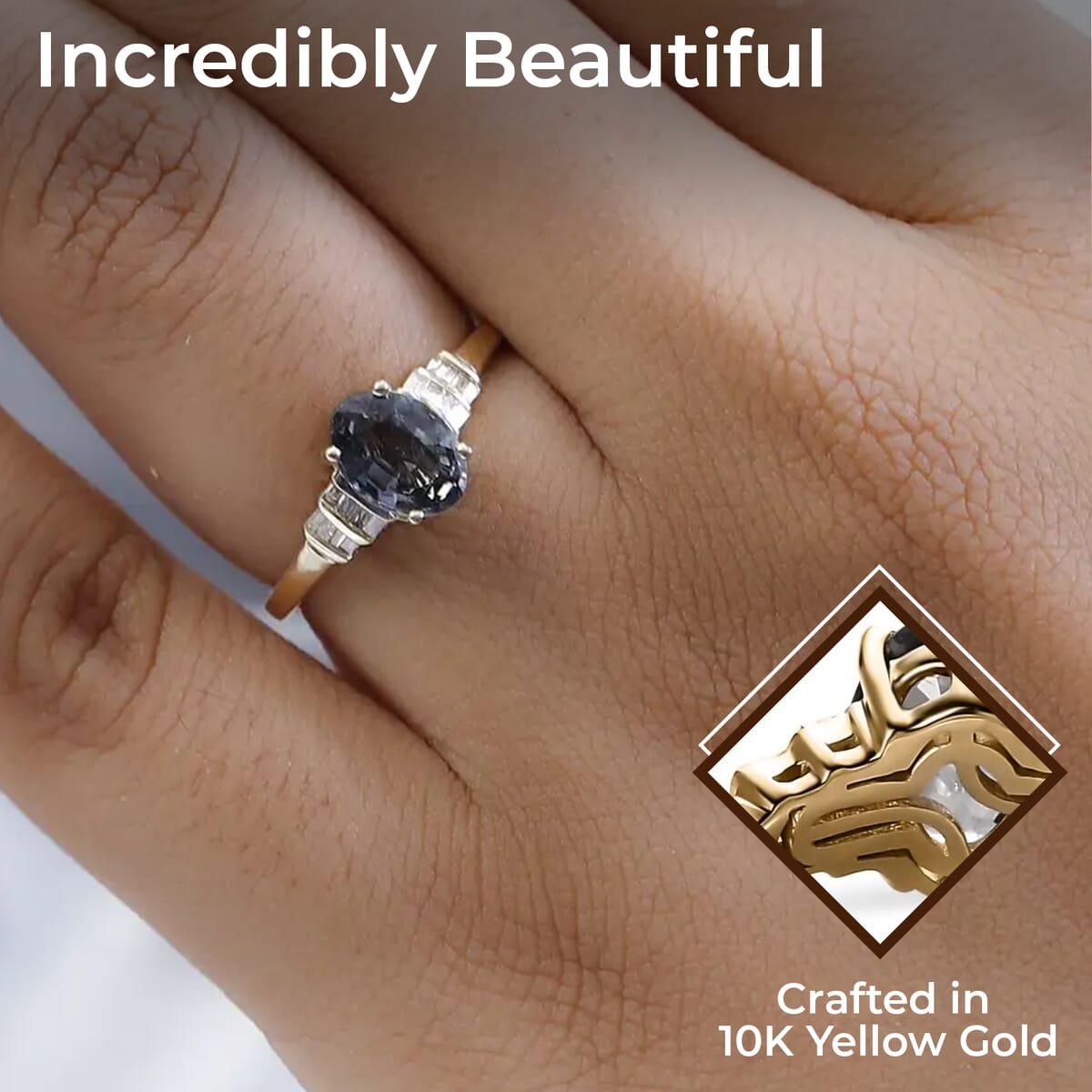 Luxoro  AAA Gray Spinel Ring,  G-H I2 Diamond Accent Ring, 10K Yellow Gold Ring, Gold Gifts For Her 1.40 ctw image number 2