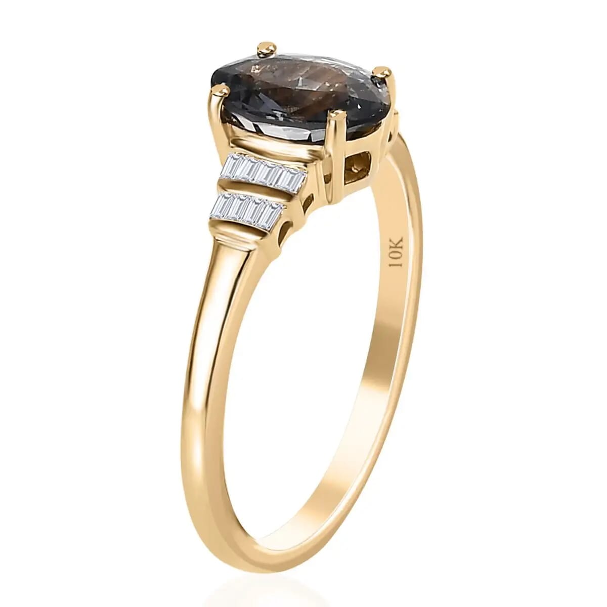 Luxoro  AAA Gray Spinel Ring,  G-H I2 Diamond Accent Ring, 10K Yellow Gold Ring, Gold Gifts For Her 1.40 ctw image number 3