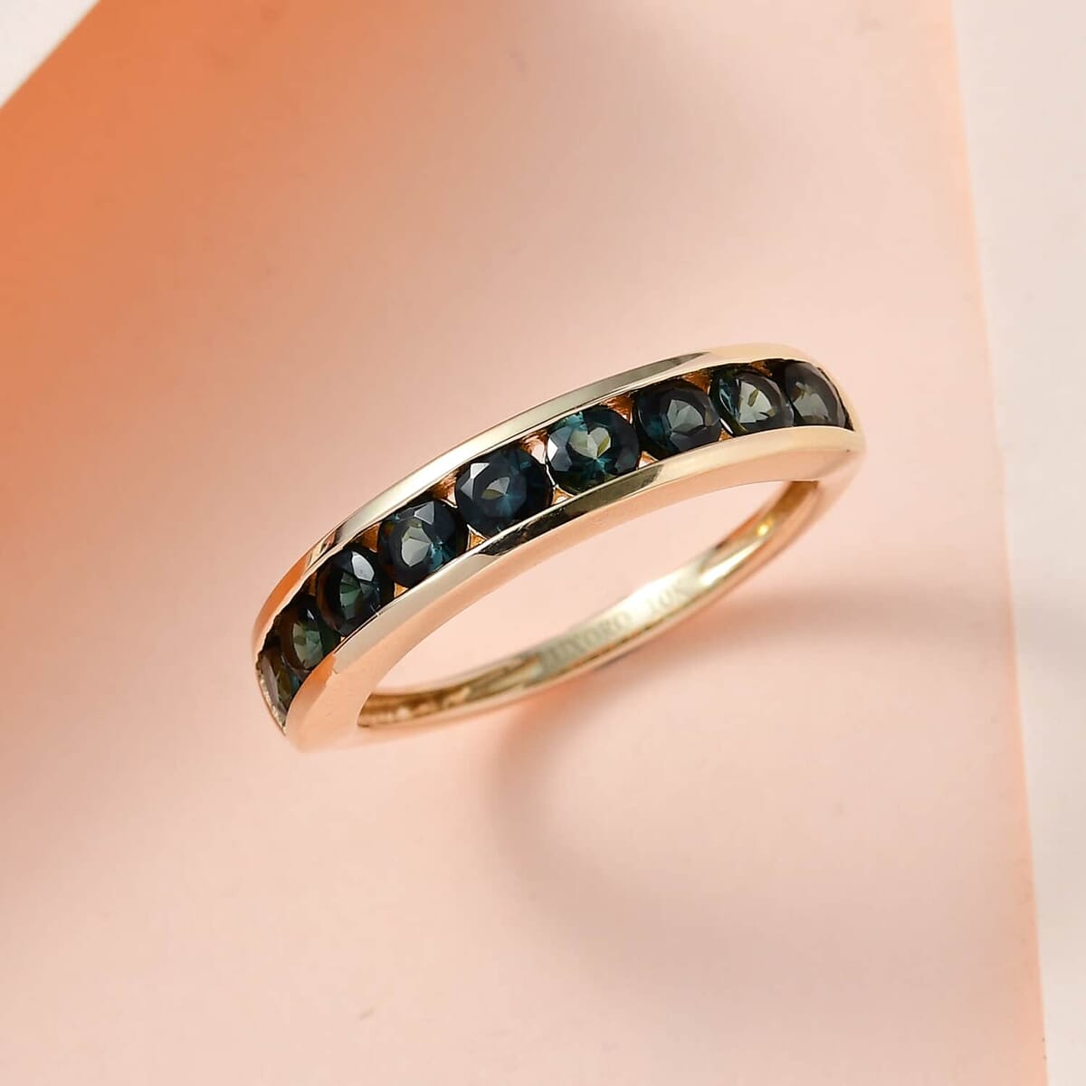 Luxoro 10K Yellow Gold Premium Monte Belo Indicolite Half Eternity Band Ring 1.00 ctw image number 1