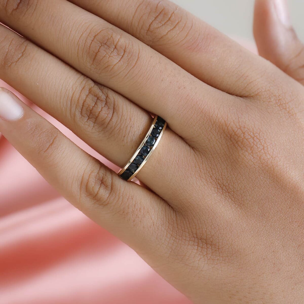 Luxoro 10K Yellow Gold Premium Monte Belo Indicolite Half Eternity Band Ring 1.00 ctw image number 2