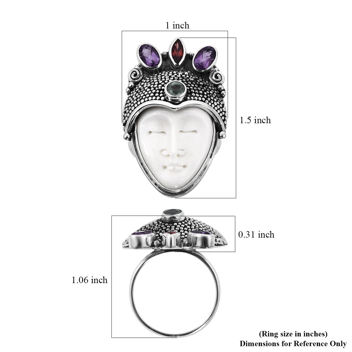 Bali Legacy Carved Bone and Multi Gemstone Ring in Sterling Silver 1.60 ctw image number 5