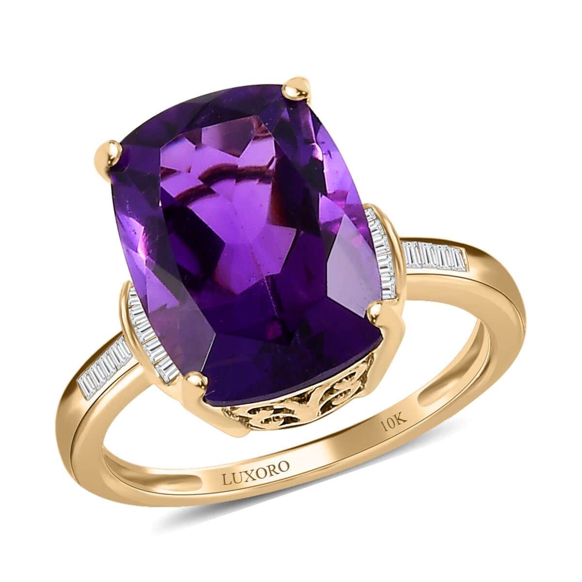 Luxoro 10K Yellow Gold AAA Zambian Amethyst and G-H I3 Diamond Ring (Size 10.0) 6.50 ctw (Del. in 5-7 Days) image number 0