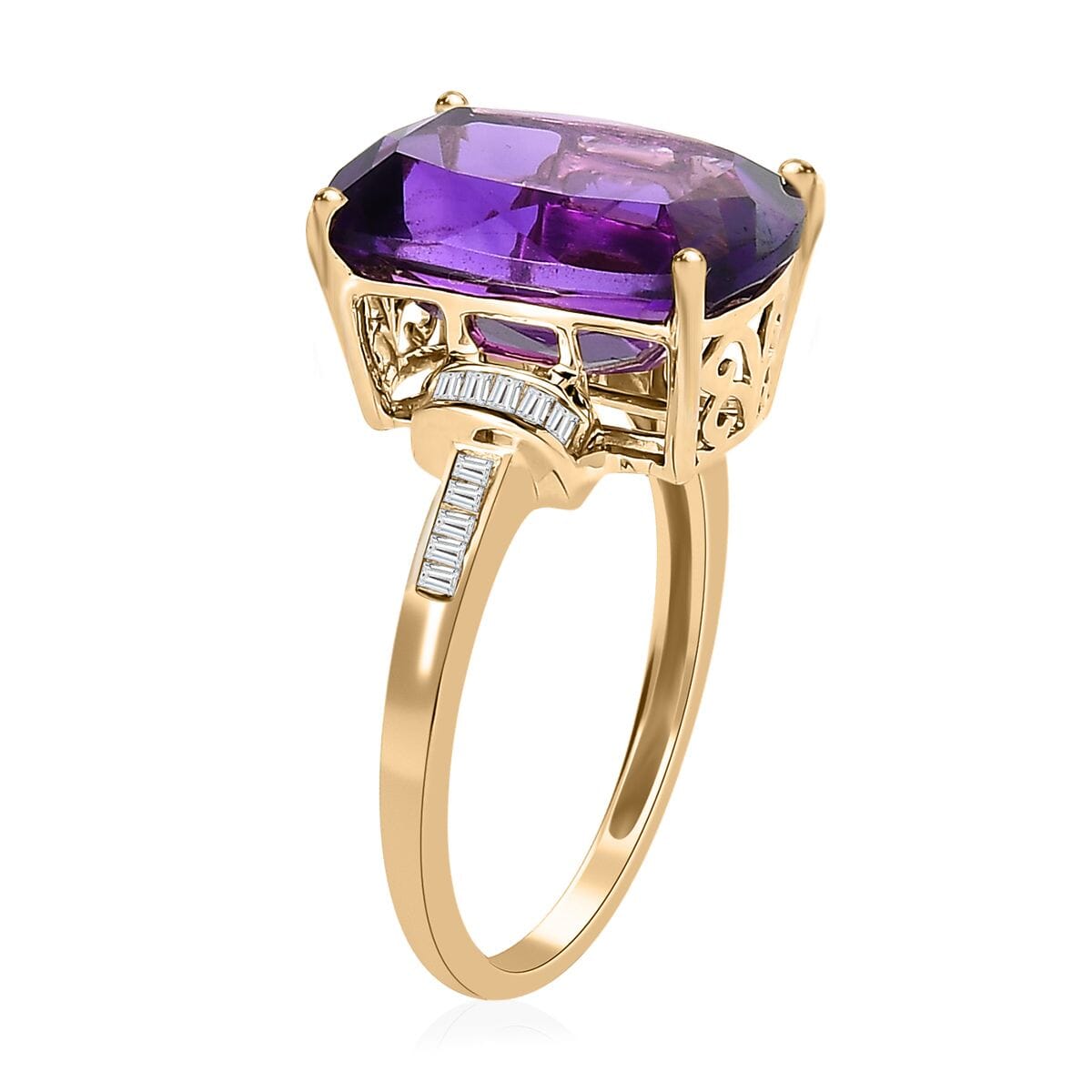 Luxoro 10K Yellow Gold AAA Zambian Amethyst and G-H I3 Diamond Ring (Size 10.0) 6.50 ctw (Del. in 5-7 Days) image number 3