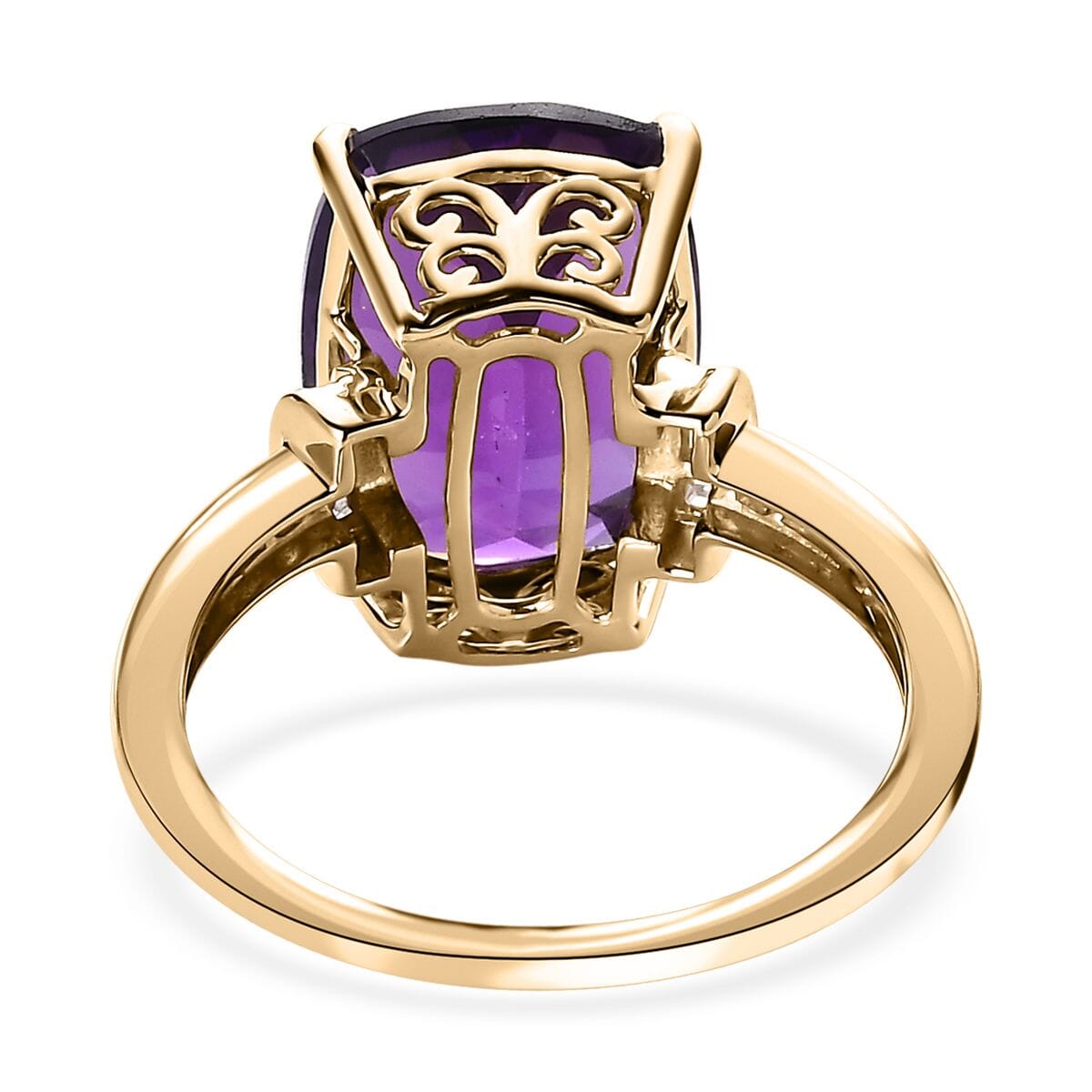 Luxoro 10K Yellow Gold AAA Zambian Amethyst and G-H I3 Diamond Ring (Size 10.0) 6.50 ctw (Del. in 5-7 Days) image number 4
