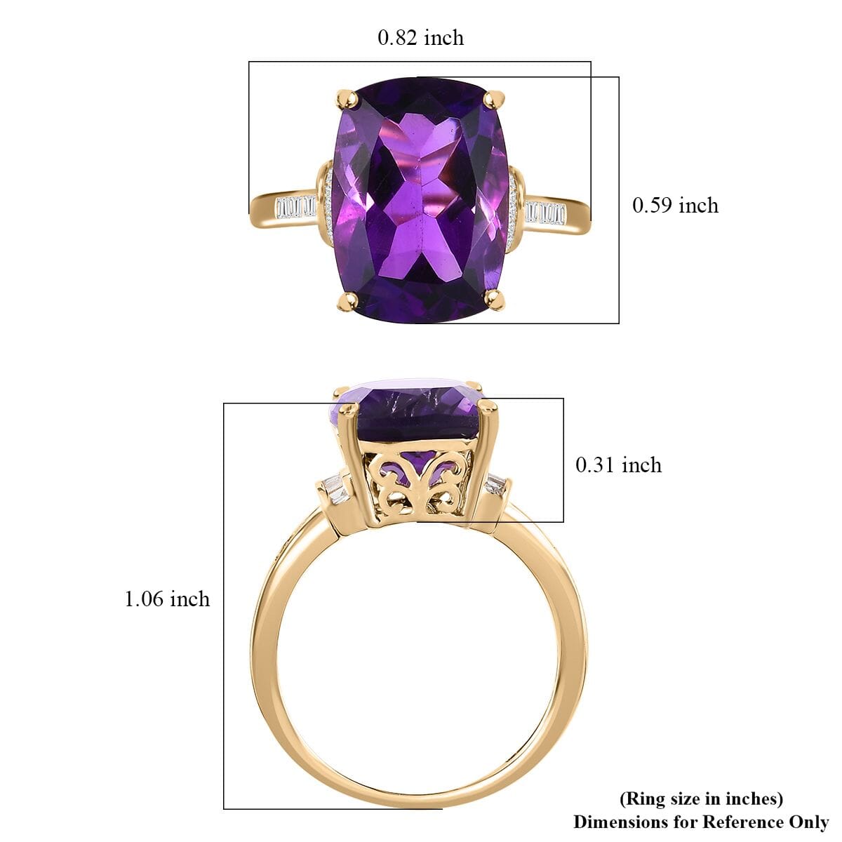 Luxoro 10K Yellow Gold AAA Zambian Amethyst and G-H I3 Diamond Ring (Size 10.0) 6.50 ctw (Del. in 5-7 Days) image number 5