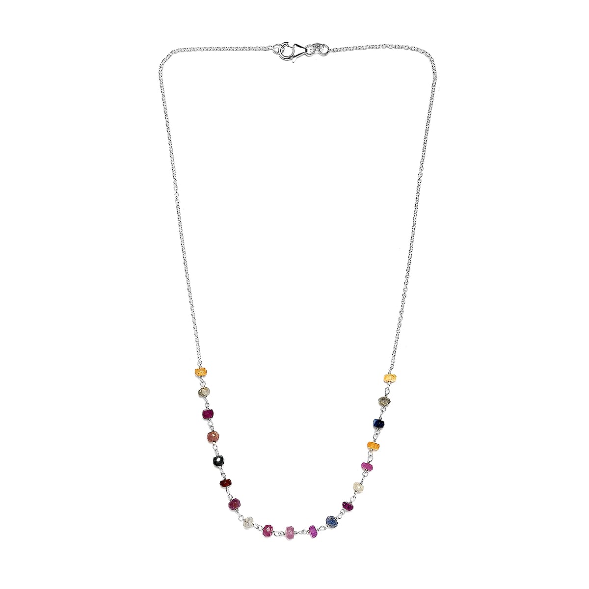 Multi Sapphire Beaded Necklace 18 Inches in Sterling Silver 5.10 ctw image number 3