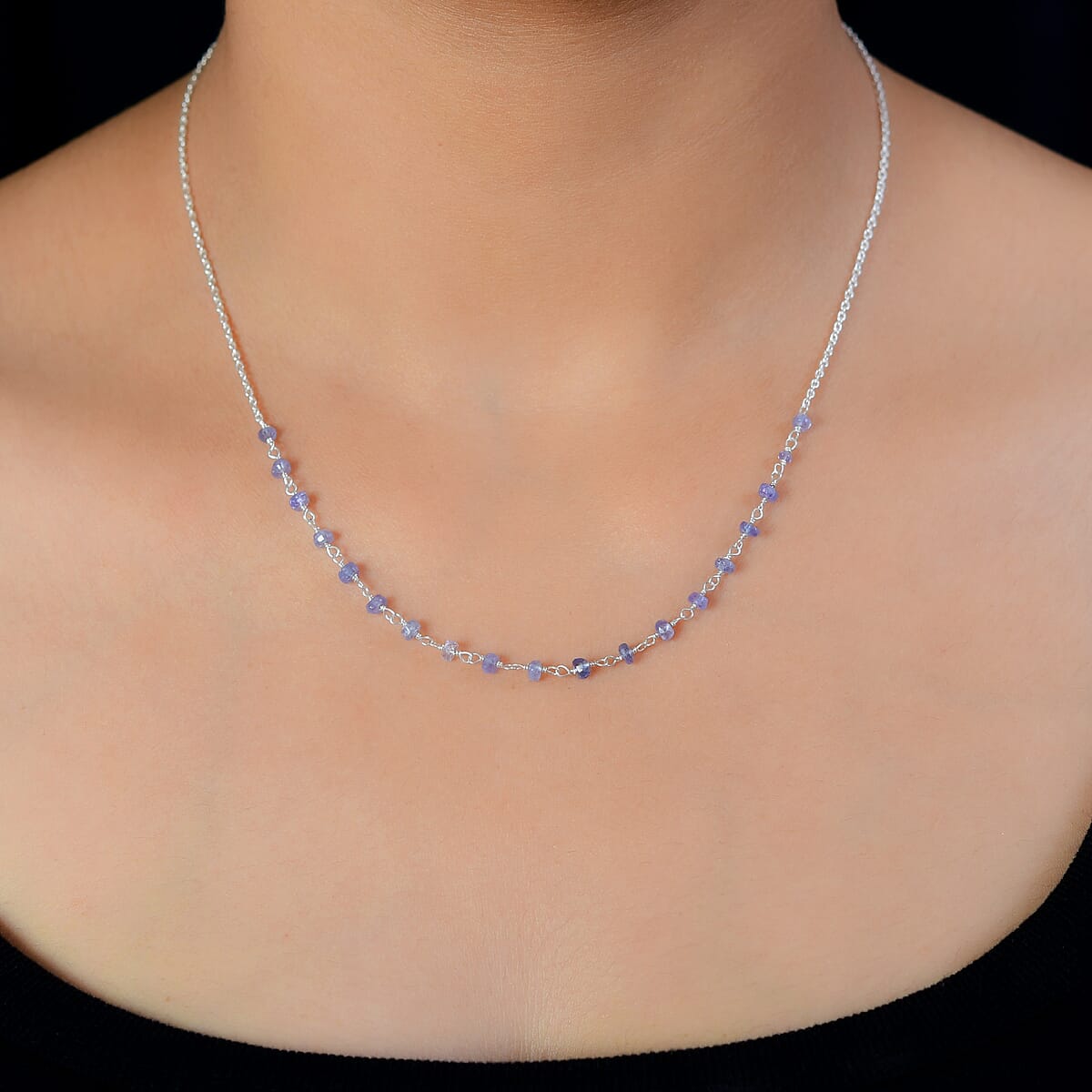 Tanzanite Beaded Necklace 18 Inches in Sterling Silver 5.10 ctw image number 2