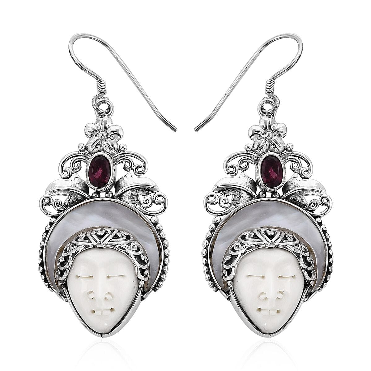 Bali Legacy Carved Bone and Multi Gemstone Earrings in Sterling Silver 4.60 ctw image number 0