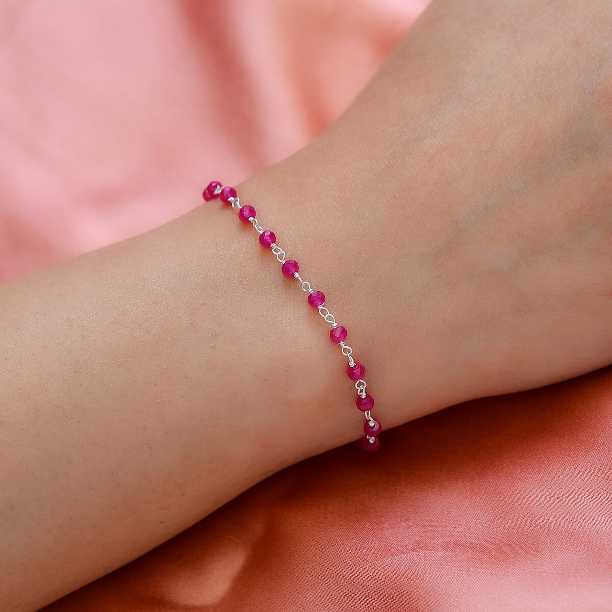 Niassa Ruby (FF) Beaded Bracelet in Sterling Silver (7.25 In) 6.00 ctw image number 2