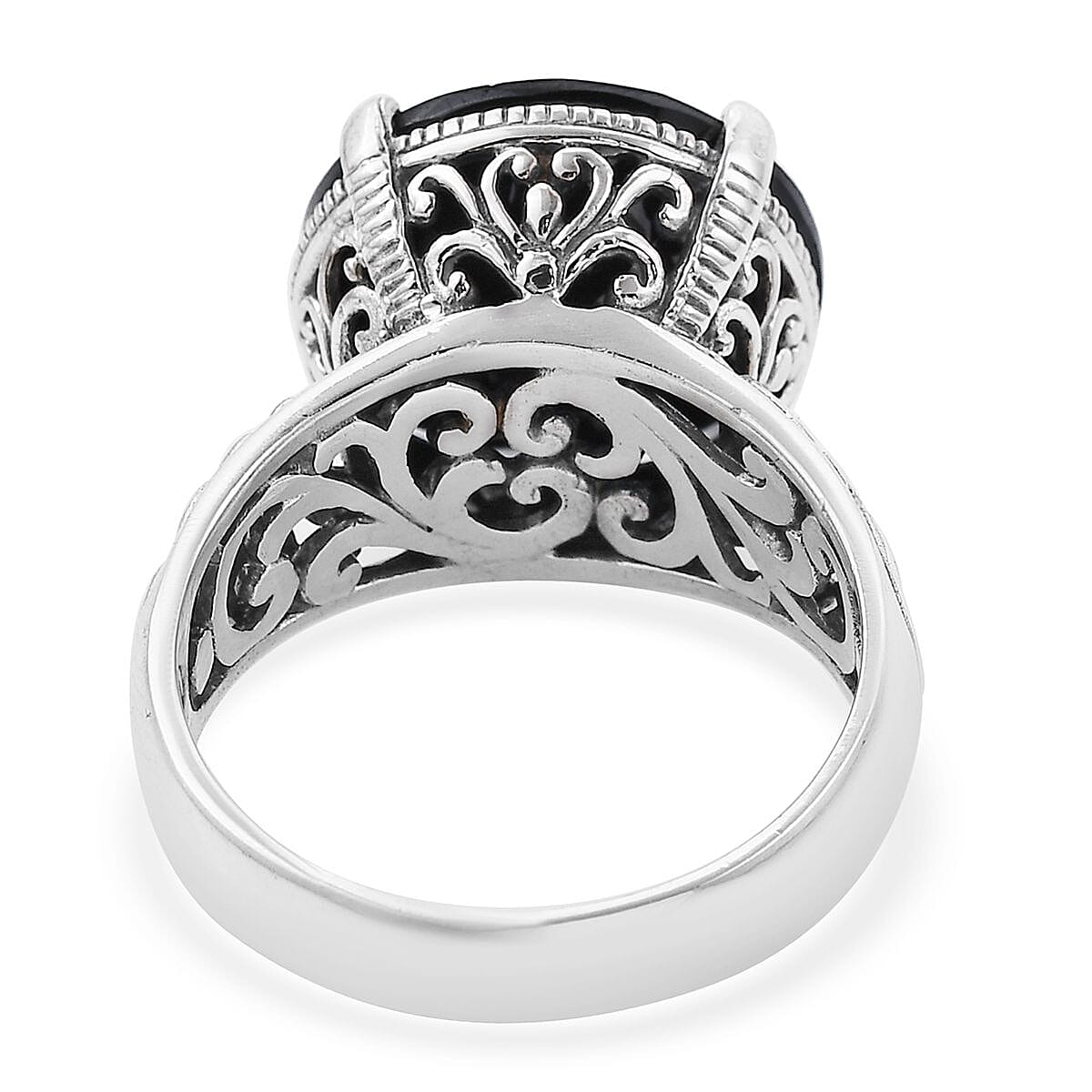 Bali Legacy Thai Black Spinel Floral Heart Ring in Sterling Silver (Size 10.0) 11.00 ctw
