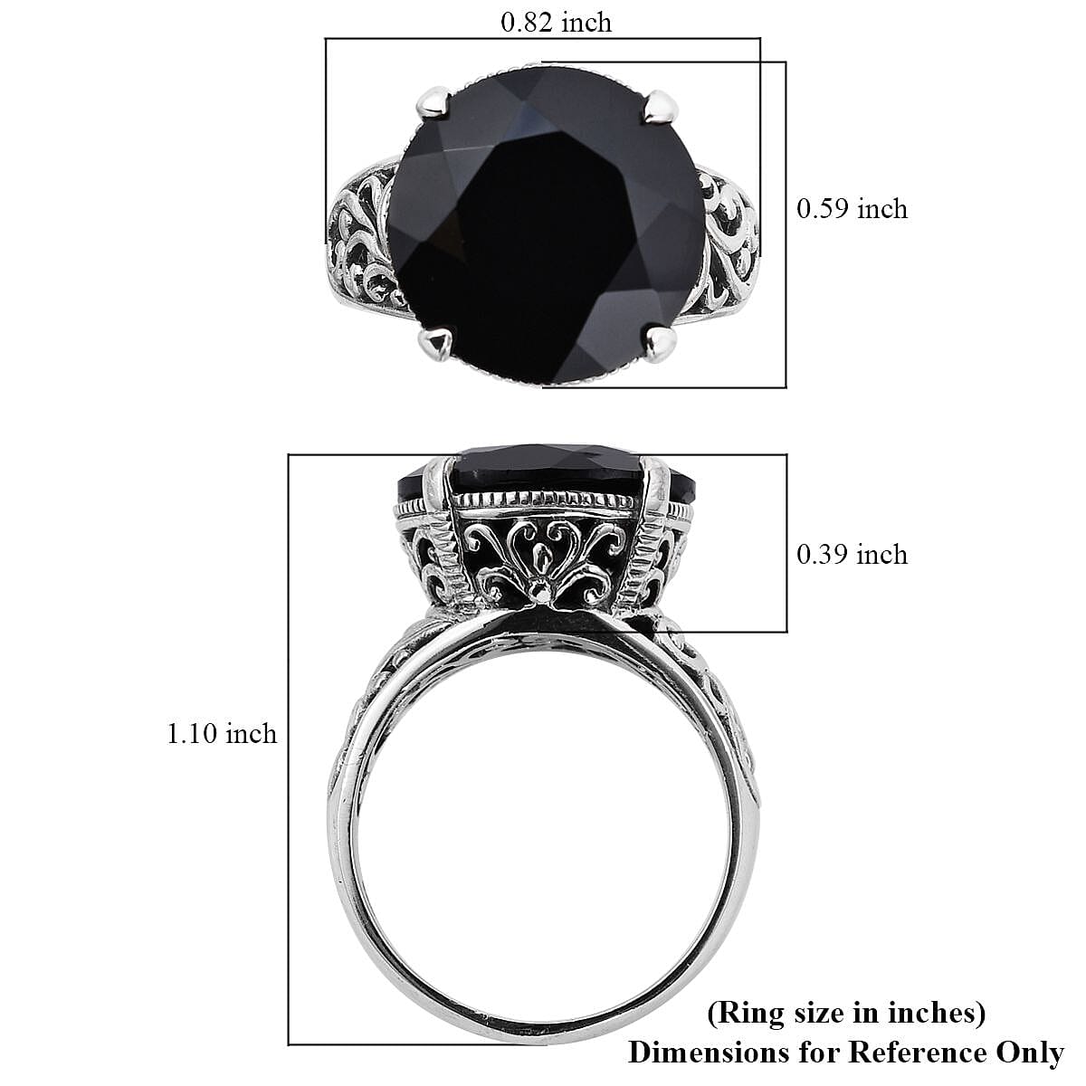 Bali Legacy Thai Black Spinel Floral Heart Ring in Sterling Silver (Size 10.0) 11.00 ctw