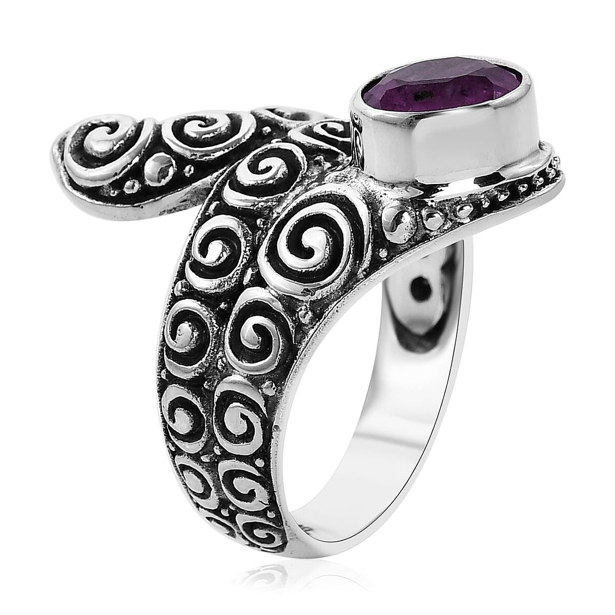 Bali Legacy Ilakaka Hot Pink Sapphire (FF) Floral Spiral Snake Ring in Sterling Silver (Size 7.0) 1.90 ctw image number 3