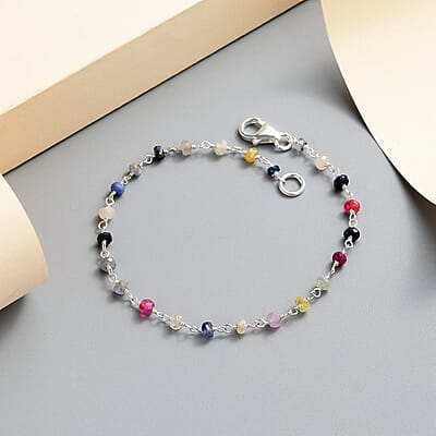 Multi Sapphire Beaded Bracelet in Sterling Silver (7.25 In) 6.00 ctw