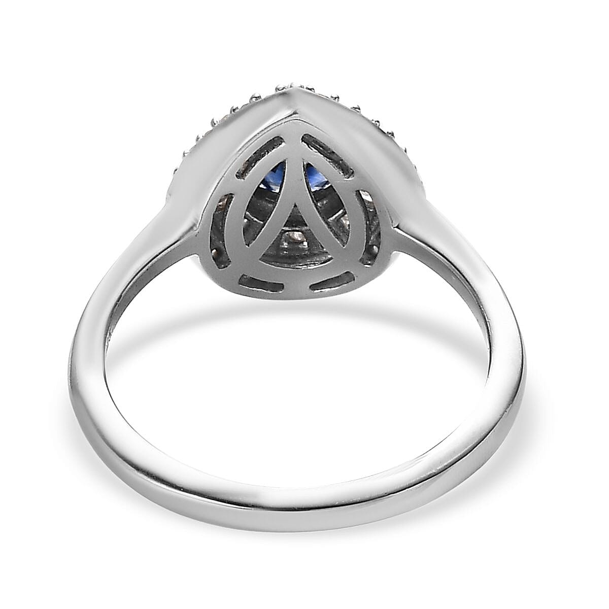 Premium Ceylon Blue Sapphire and Diamond Double Halo Ring in Platinum Over Sterling Silver (Size 9.0) 1.00 ctw image number 4