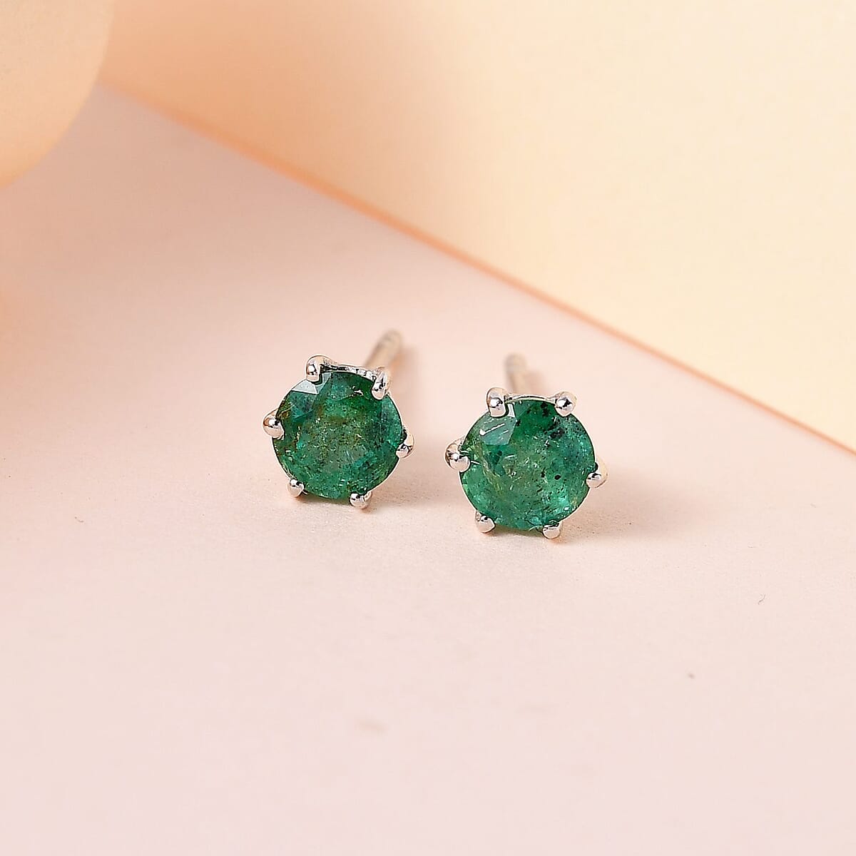 AAA Kagem Zambian Emerald Solitaire Stud Earrings in Platinum Over Sterling Silver 1.00 ctw image number 1