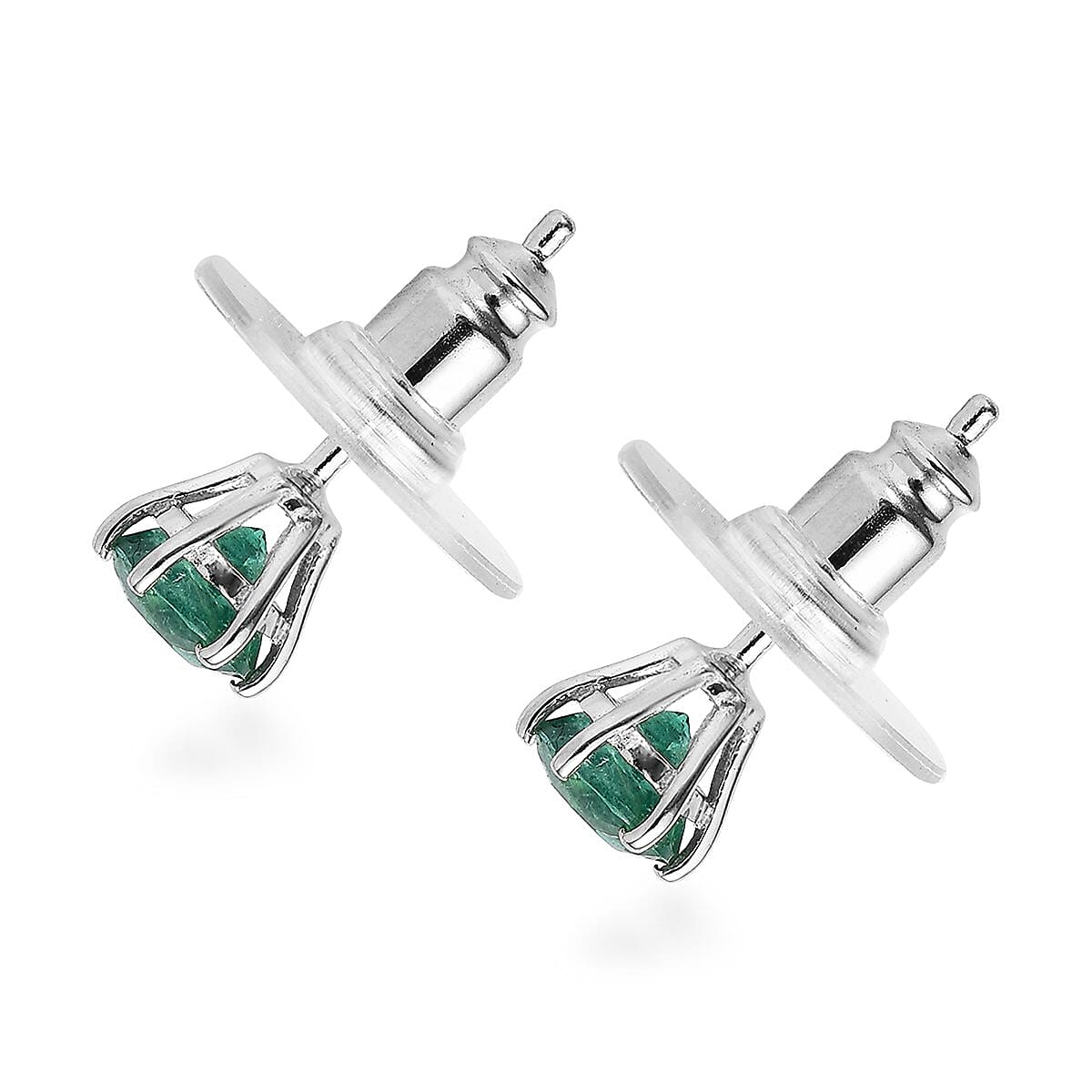 AAA Kagem Zambian Emerald Solitaire Stud Earrings in Platinum Over Sterling Silver 1.00 ctw image number 3