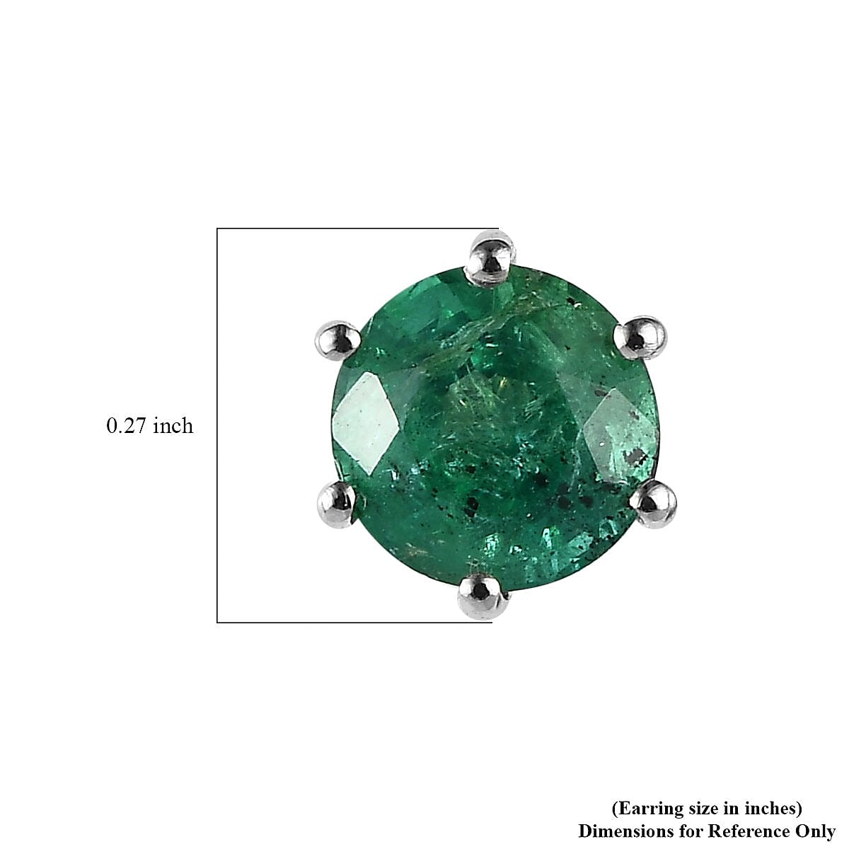 AAA Kagem Zambian Emerald Solitaire Stud Earrings in Platinum Over Sterling Silver 1.00 ctw image number 4