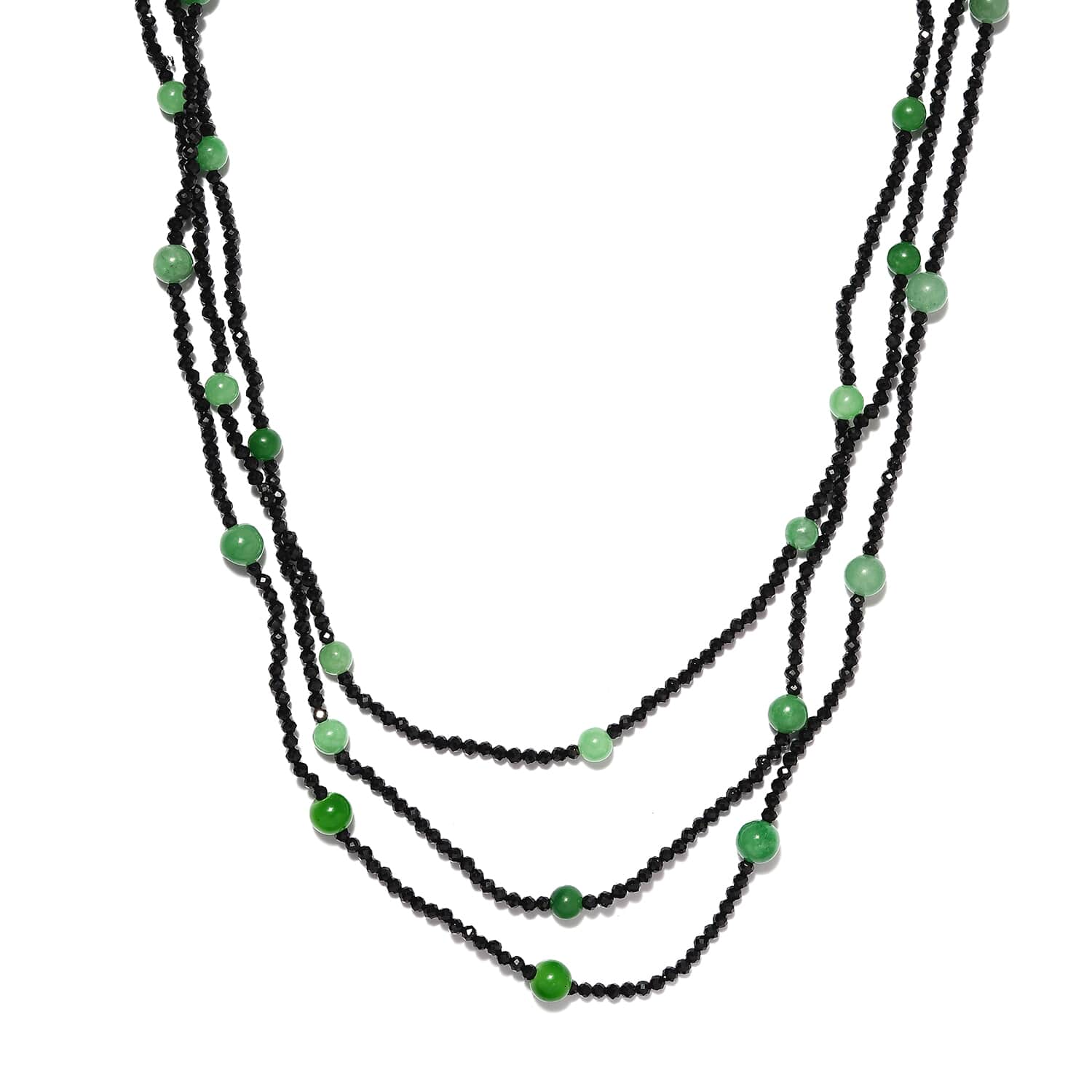 Green Jade Beaded Triple-Row outlet Necklace Sterling Silver