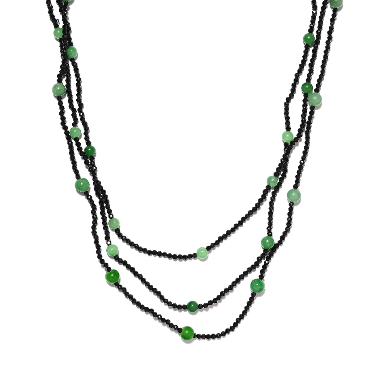 Thai Black Spinel, Green Jade Beaded Necklace 20 Inches in Sterling Silver 118.80 ctw image number 0