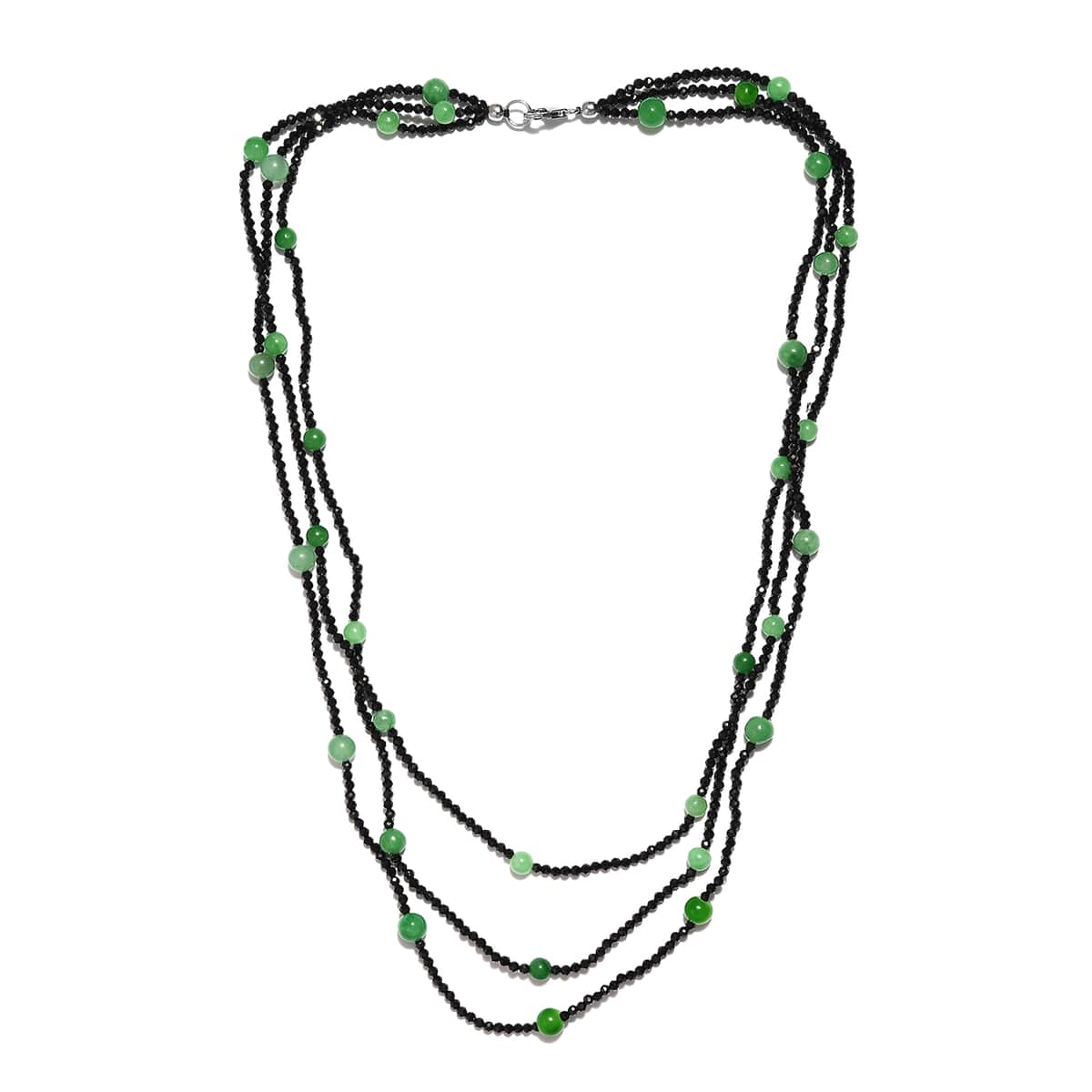 Thai Black Spinel, Green Jade Beaded Necklace 20 Inches in Sterling Silver 118.80 ctw image number 3