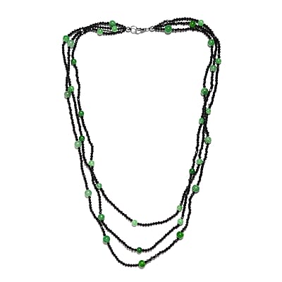 Thai Black Spinel, Green Jade (D) Beaded Necklace 20 Inches in Sterling Silver 118.80 ctw