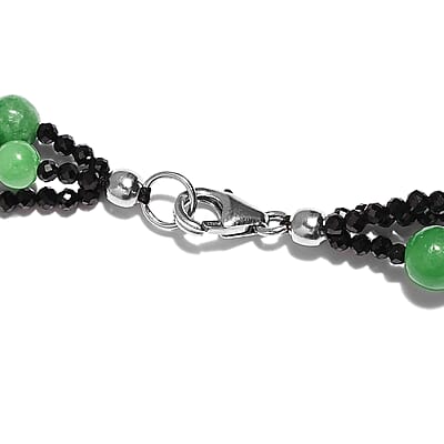 Thai Black Spinel, Green Jade (D) Beaded Necklace 20 Inches in Sterling Silver 118.80 ctw