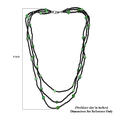 Thai Black Spinel, Green Jade (D) Beaded Necklace 20 Inches in Sterling Silver 118.80 ctw
