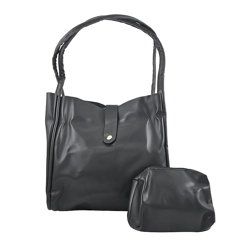 Black Faux Leather Tote Bag and Purse