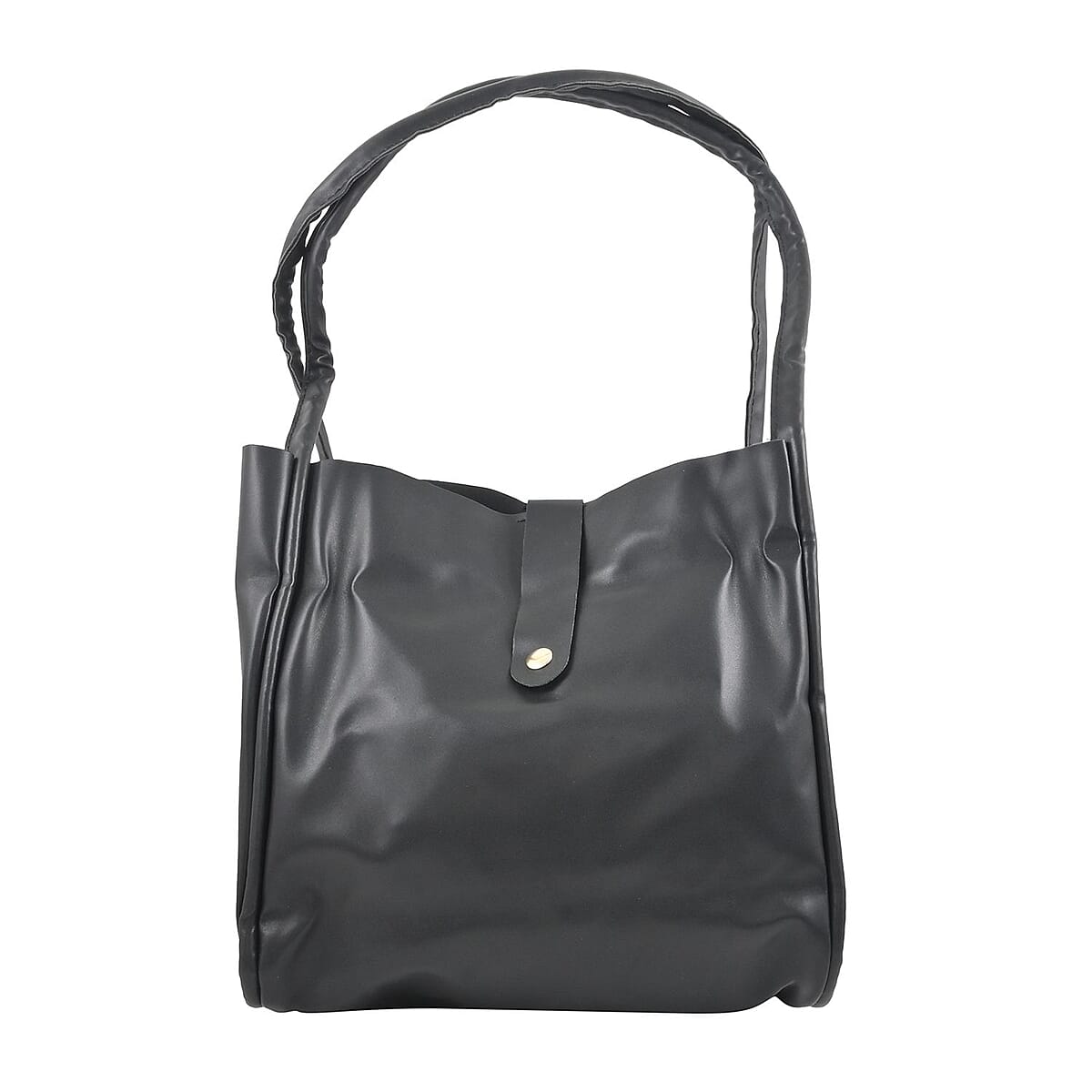 Black Faux Leather Tote Bag (15.35"x10.24"x3.94") and Purse (7.09"x5.12"x 1.97") image number 1