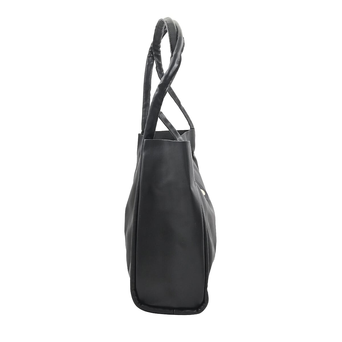Black Faux Leather Tote Bag (15.35"x10.24"x3.94") and Purse (7.09"x5.12"x 1.97") image number 3