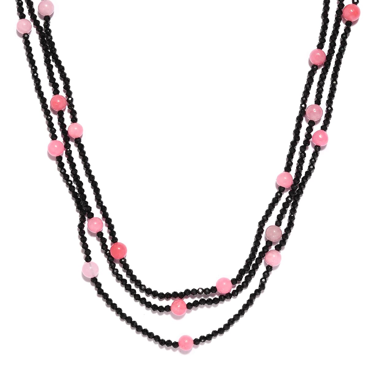 Thai Black Spinel and Pink Jade (D) Beaded Necklace 20 Inches in Sterling Silver 124.30 ctw image number 0