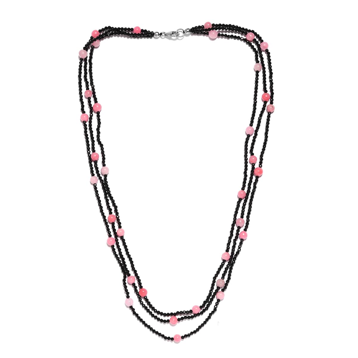 Thai Black Spinel and Pink Jade (D) Beaded Necklace 20 Inches in Sterling Silver 124.30 ctw image number 3