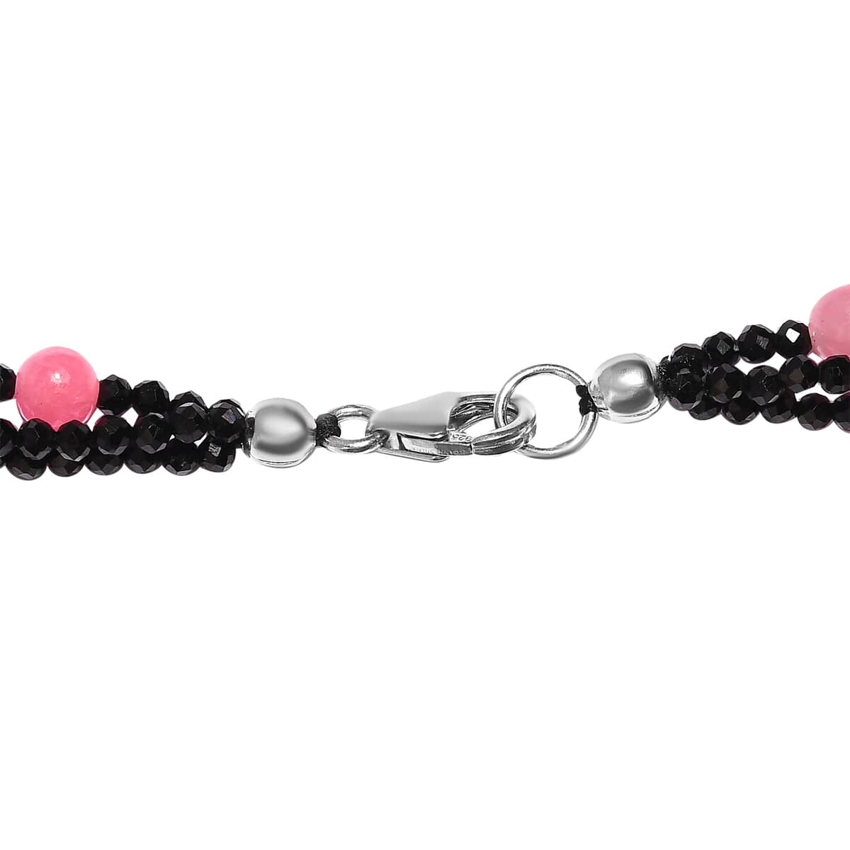 Thai Black Spinel and Pink Jade (D) Beaded Necklace 20 Inches in Sterling Silver 124.30 ctw image number 4