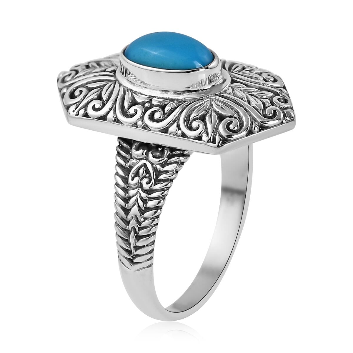 Bali Legacy Sleeping Beauty Turquoise Ring in Sterling Silver 1.10 ctw image number 3