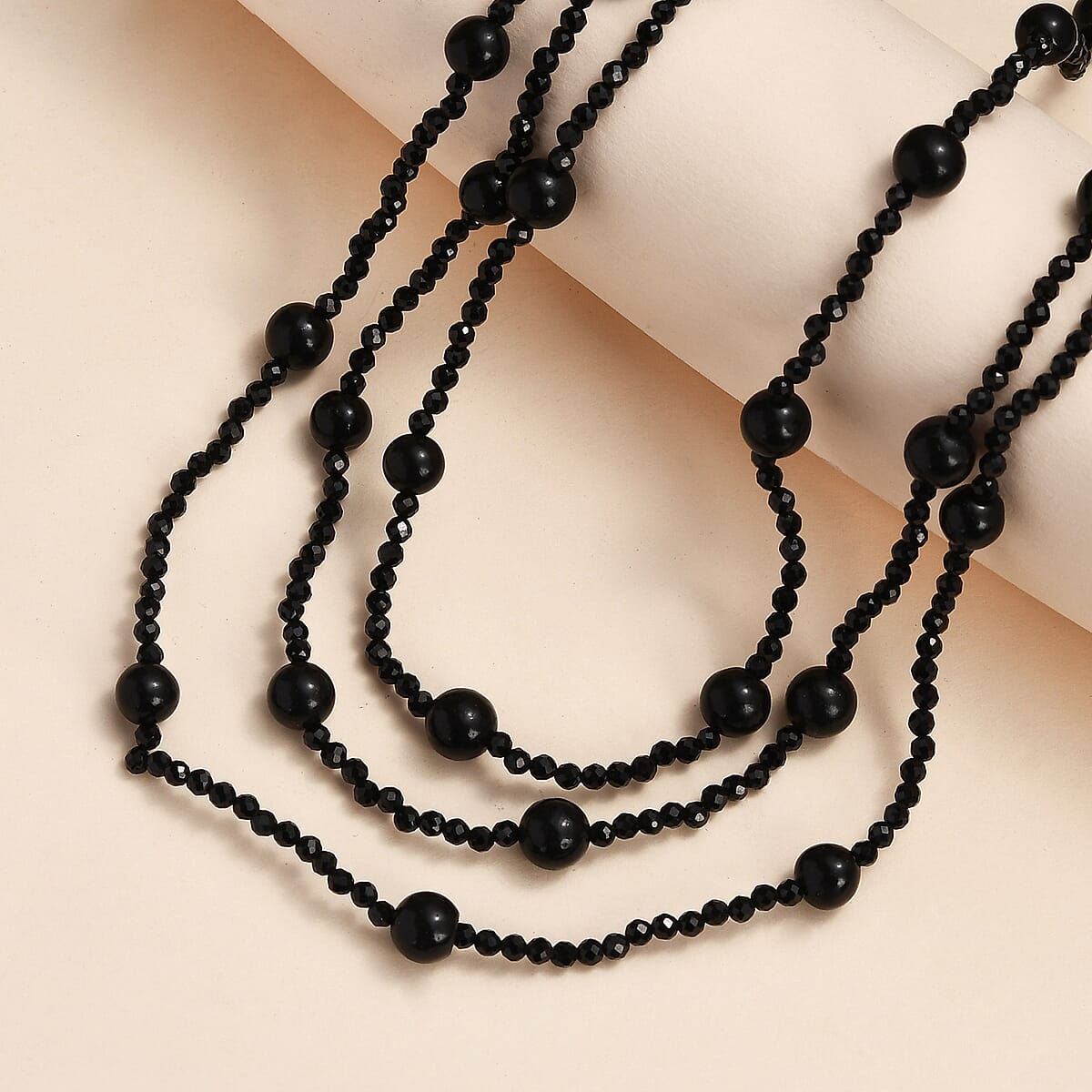 Thai Black Spinel and Black Shungite Beaded Necklace 20 Inches in Sterling Silver 109.30 ctw image number 1