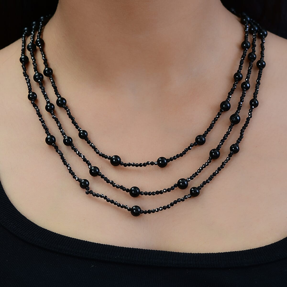 Thai Black Spinel and Black Shungite Beaded Necklace 20 Inches in Sterling Silver 109.30 ctw image number 2